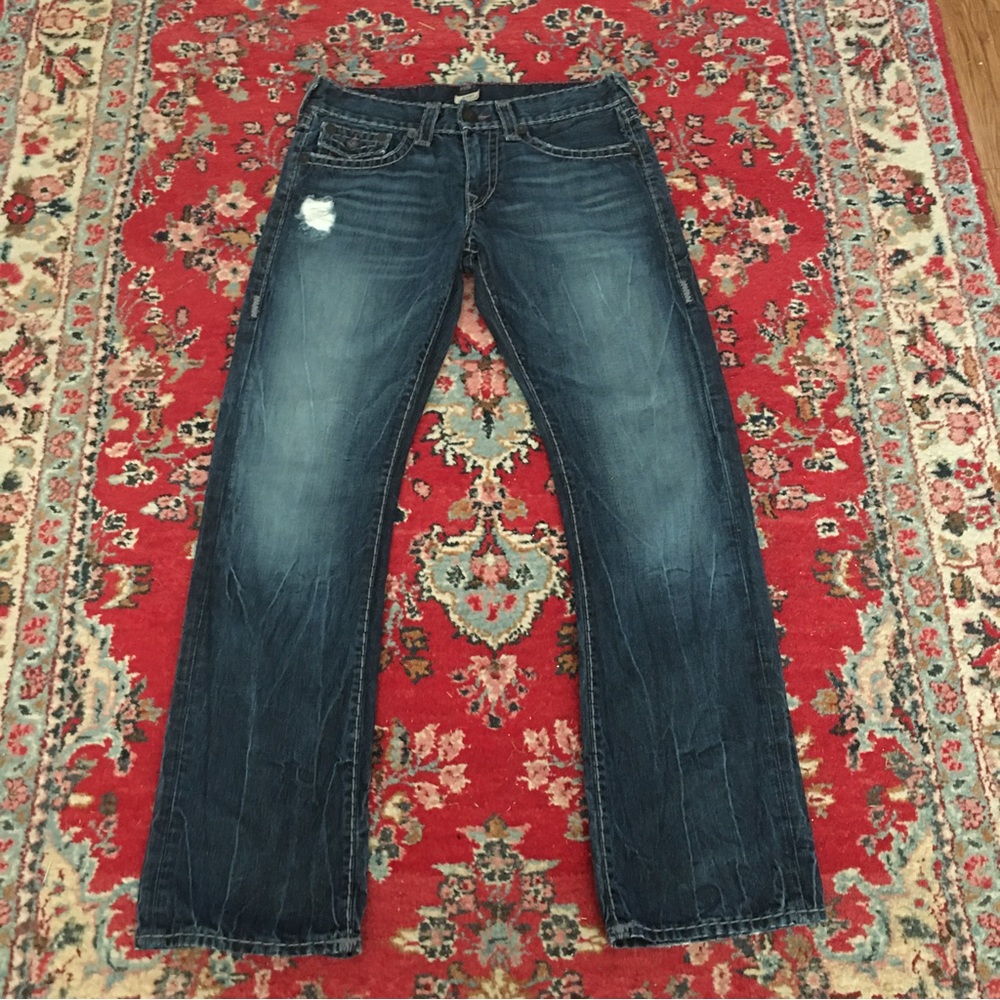 True Religion Super T Distressed Relaxed Straight Jeans 32/32